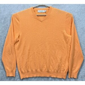 Vineyard Vines Sweater Mens Medium Orange 100% Cashmere V Neck Knit Pullover